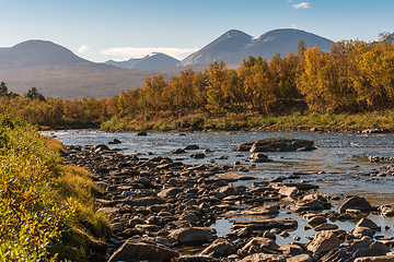 Image showing Landscape with Abisko river and mountains, Norrbotten, Sweden