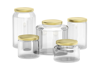 Image showing Empty glass jars on white background
