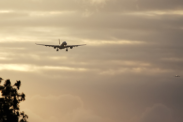 Image showing air plane in sunset sky