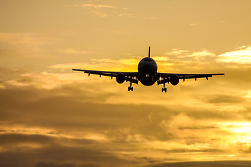 Image showing air plane in sunset sky