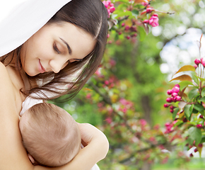 Image showing mother with baby over spring garden background