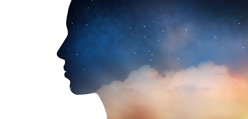 Image showing woman silhouette of night sky on white background