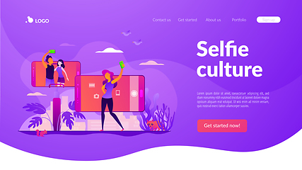 Image showing Selfie vector landing page template.