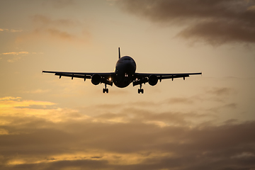 Image showing air plane in sunset sky