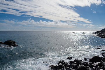 Image showing beautiful wild beach with black sand