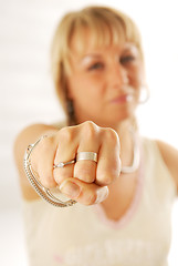 Image showing A woman showing her fist