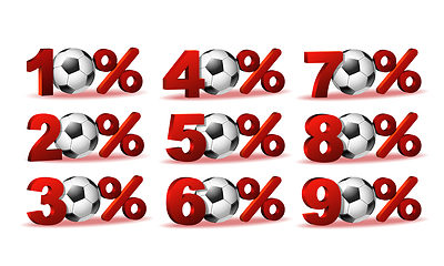 Image showing Set of percent discount icons with soccer ball