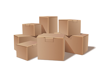 Image showing Pile of stacked sealed goods cardboard boxes.