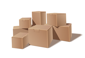 Image showing Pile of stacked sealed goods cardboard boxes.