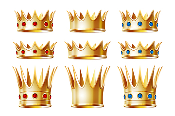 Image showing Set of golden crowns for king