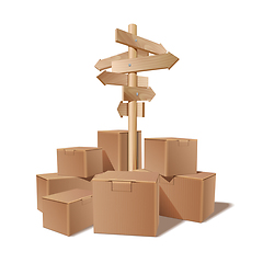 Image showing Pile of stacked sealed goods cardboard boxes.