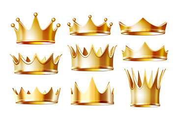 Image showing Set of golden crowns for king