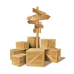 Image showing Pile of stacked sealed goods wooden boxes