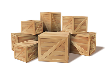 Image showing Pile of stacked sealed goods wooden boxes