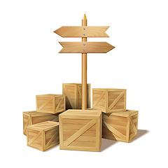 Image showing Pile of stacked sealed goods wooden boxes