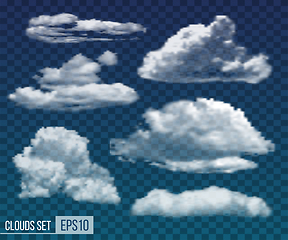 Image showing Set of realistic transparent night clouds. Vector