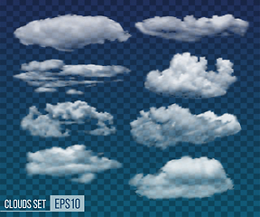 Image showing Set of realistic transparent night clouds. Vector