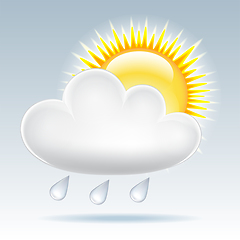 Image showing Sun and raining clouds weather web icon. Vector