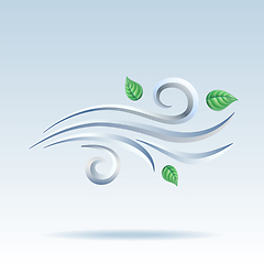 Image showing Blowing wind with flying leaves icon. Vector