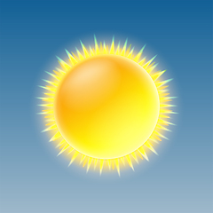 Image showing Weather icon with shiny sun on blue sky