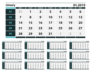 Image showing Simple blue and grey Calendar design for 2019.