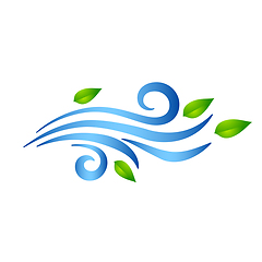 Image showing Blowing wind with flying leaves icon. Vector