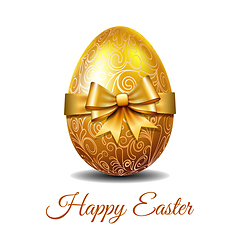 Image showing Gold Easter egg tied of golden ribbon