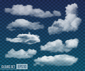 Image showing Set of realistic transparent night clouds. Vector