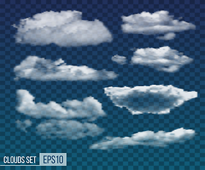 Image showing Set of realistic transparent night clouds. Vector