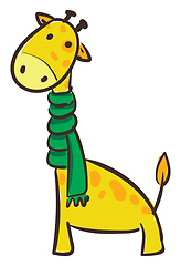 Image showing Cartoon giraffe in a green scarf set on isolated white backgroun