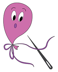 Image showing Pink balloon scared of needle print vector on white background