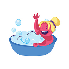 Image showing Pink blond lady having a bath vector illustration on a white bac