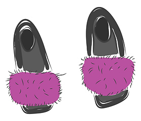 Image showing Grey and pink fluffy slippers vector illustration on white backg