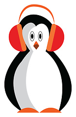 Image showing A penguin listening to music with a wireless headphone vector co