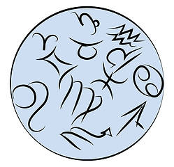 Image showing A light-blue shade spherical clipart with zodiac signs vector co