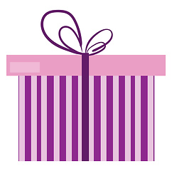 Image showing A present box wrapped in stylish pink and blue striped decorativ