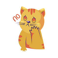 Image showing Sad yellow cat saying No vector  sticker illustration on a white