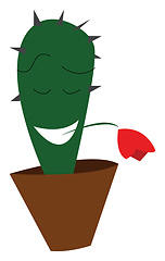 Image showing A romantic cactus plant emoji with closed eyes and mouth wide op