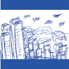 Image showing A blue pen drawing of a cityscape looks beautiful vector or colo