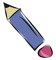 Image showing Drawing of a blue pencil with a rose-colored pencil eraser at on