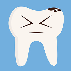 Image showing Cartoon of a sick tooth vector illustration on blue background