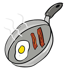 Image showing Bacon and eggs frying in a pan vector illustration on white back