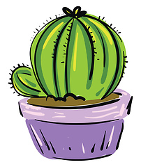 Image showing Painting of cactus plant in purple flower pot provides extra sty