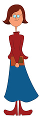 Image showing A tall girl holding a brown book in front of her waist vector or