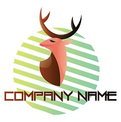 Image showing Simple logo vector illustration of a deer head on a green and wh