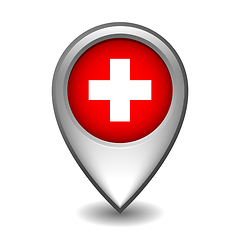 Image showing Silver metal map pointer with Switzerland flag