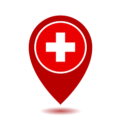 Image showing Map Pointer Icon With Cross, First Aid Sign.