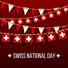 Image showing Swiss national day background with hanging flags