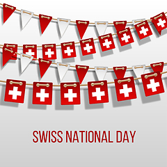 Image showing Swiss national day background with hanging flags