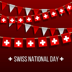 Image showing Swiss national day background with hanging flags